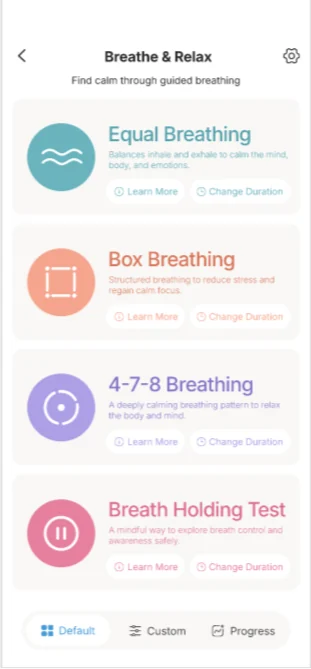 HealLift breathing exercise screen with box breathing timer