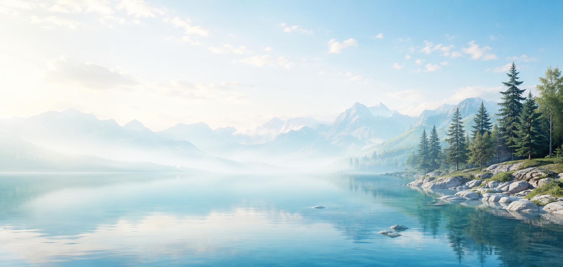 Still mountain lake at dawn